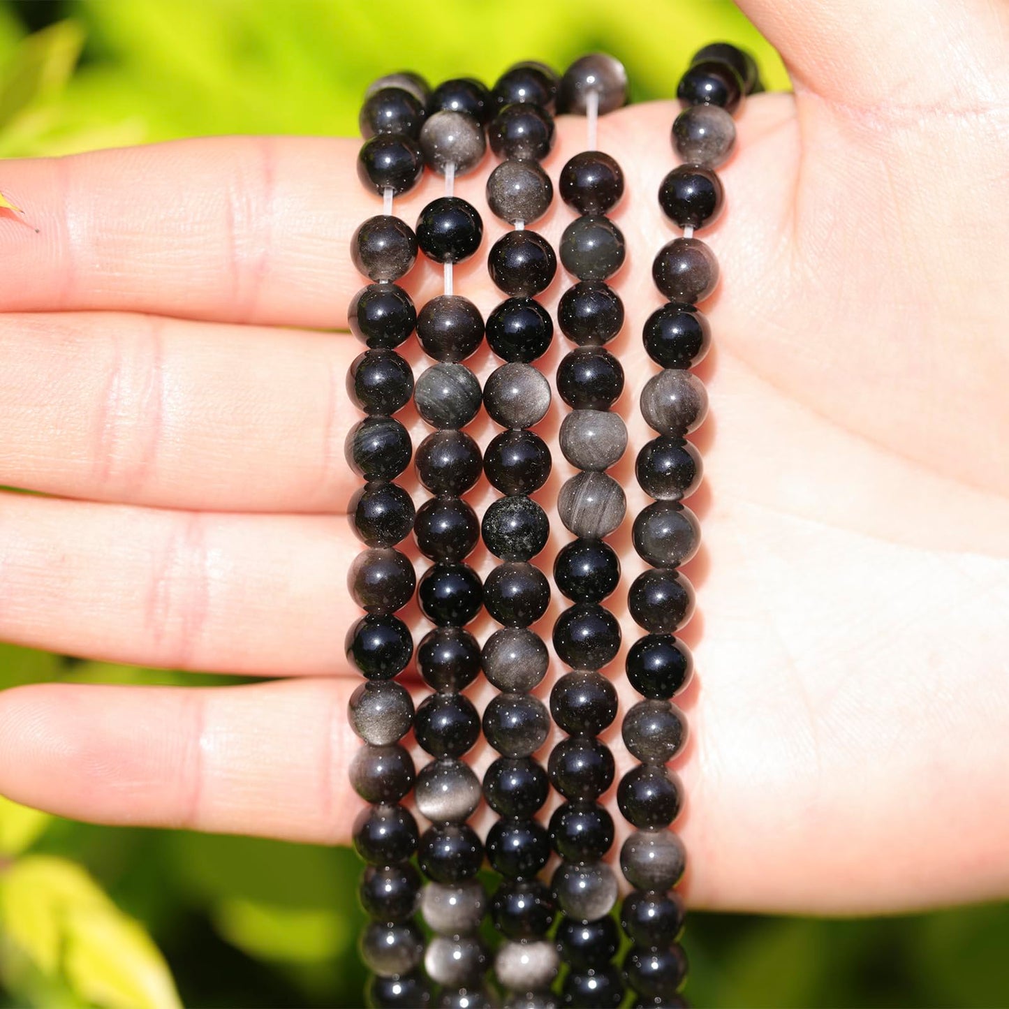 6mm Natural Stone Beads 65pcs Silver Obsidian Polished Round Smooth Crystal Loose Gemstone Beads for Jewelry Making DIY Bracelet Necklace Earring Crafts Supplies