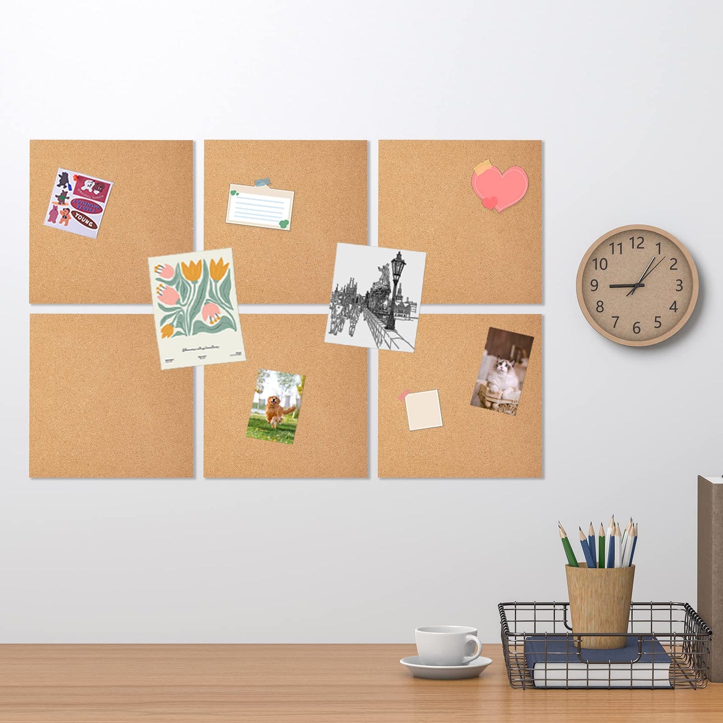 GARDYUE 12 Pack Cork Bulletin Board 12 x 12 Inch - 1/2" Thick Cork Board Tiles,Self-Adhesive Frameless Cork Tiles Wall Decor with 100 PCS Pushpins for DIY, Office, School and Home Decor