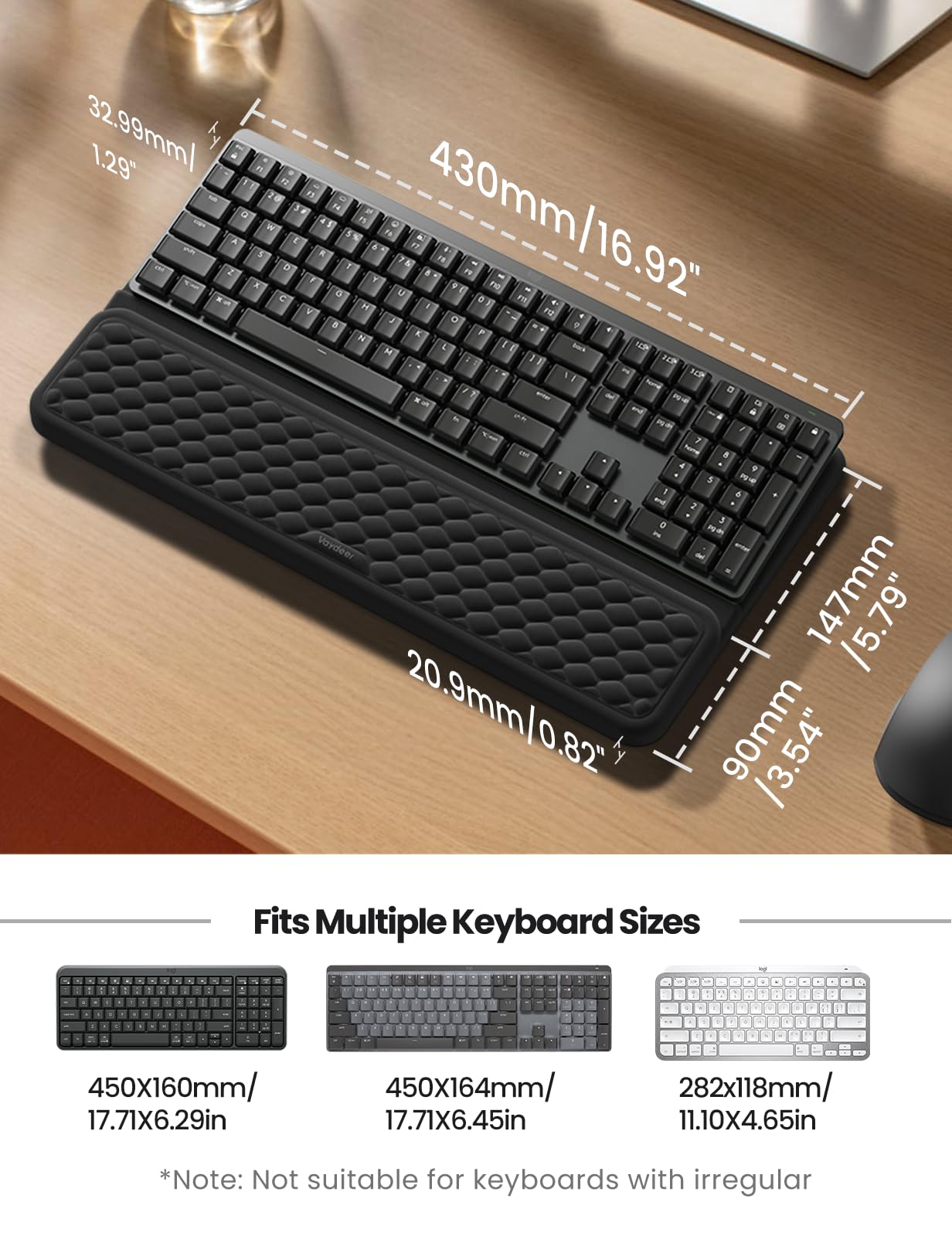 Vaydeer Wrist Rest with Keyboard Stand, Computer Wrist Support Pad, Ergonomic Keyboard Riser Holder Lifter Tray with Wrist Pad, Soft Memory Foam Desk Cushion, Palm Hand Typing for Office Home School