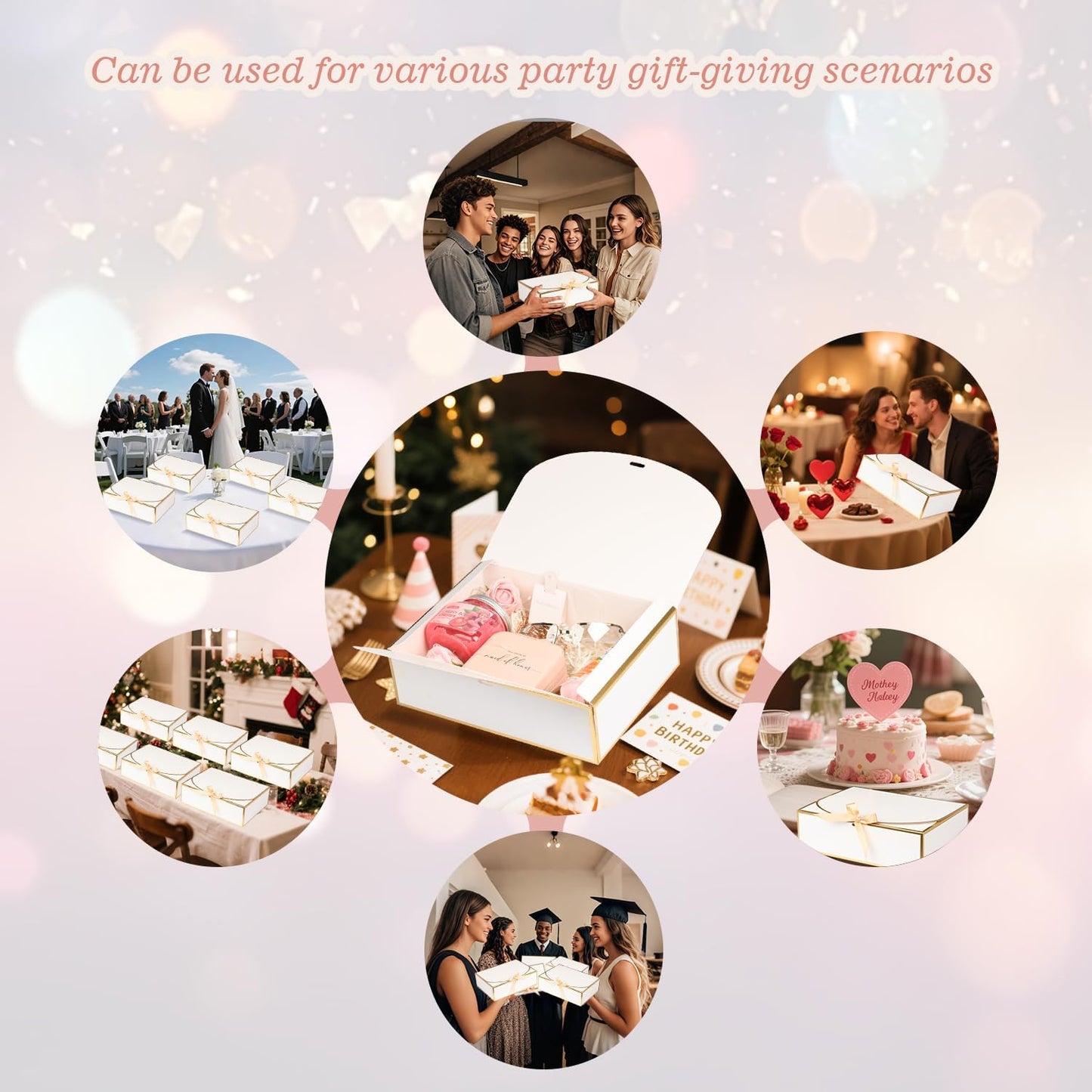 10 Pack Gold Foil Gift Boxes with Lids, 10.6x7.8x3.1Inch Luxury Bridesmaid Proposal Box, White Gift Boxes for Presents, Wedding, Baby Shower, Birthday Party