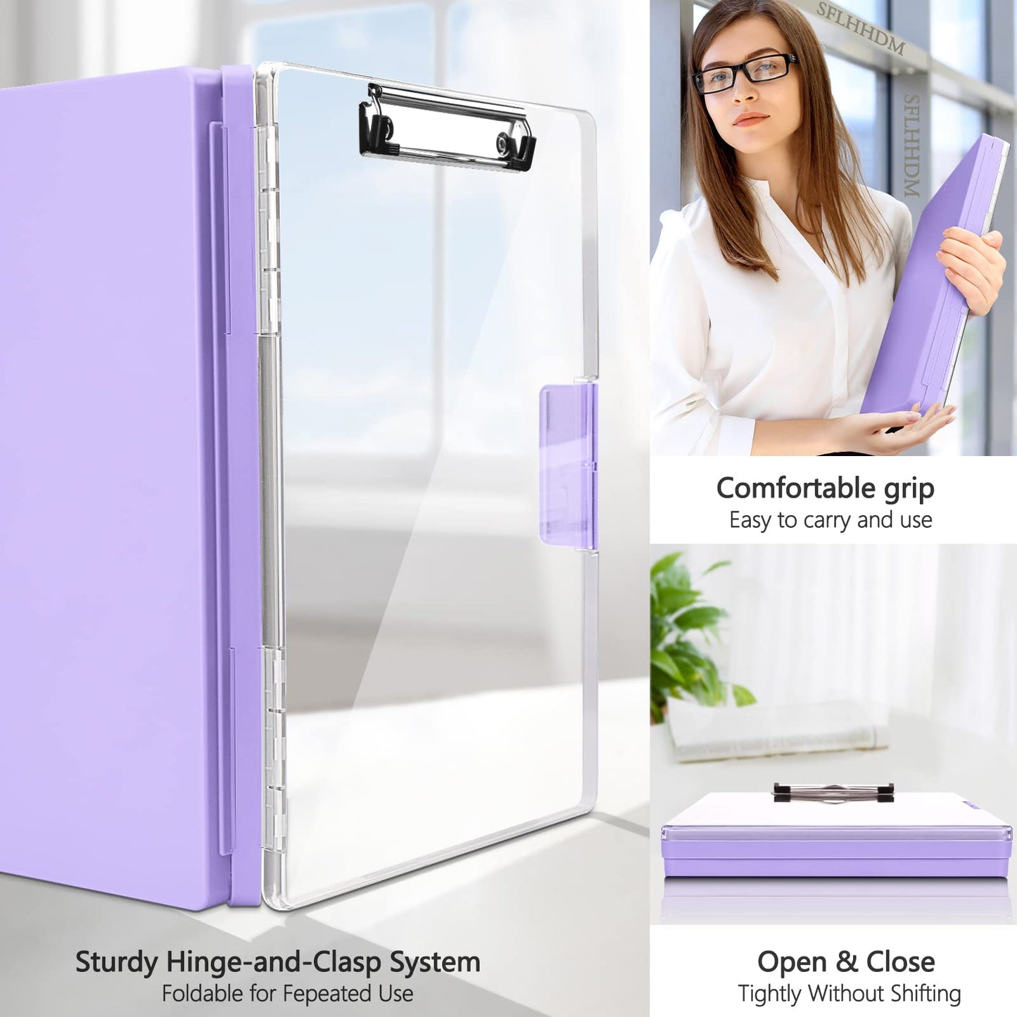SFLHHDM Clipboard with Storage,Heavy Duty Clip Boards 8.5x11 with 2 Storage Case,Clear Visible Panel Storage Clipboards,Side Opening Nursing Clipboard Folder for Office Supplies-Light Purple