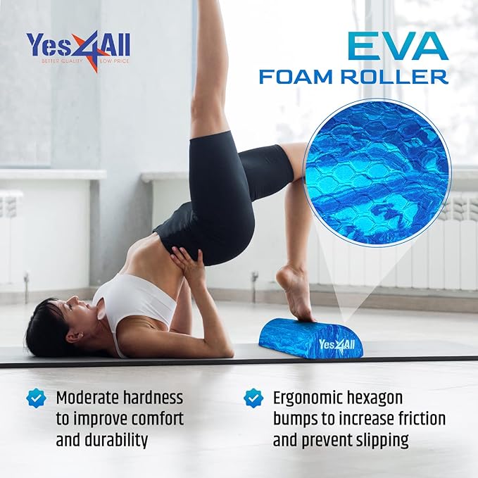 Yes4All Medium-Density EVA Foam Roller for Back - Half Back Roller for Exercise, Yoga & Pilates 12/36 inch