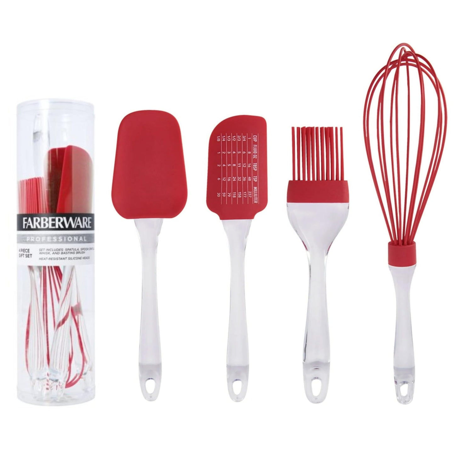 Farberware Kitchen Utensil Gift Set, 4-Piece Silicone & Plastic Tools with Whisk, Spatula, Spoon Spatula & Basting Brush, Heat Resistant Kitchen Gadget Set, Dishwasher Safe