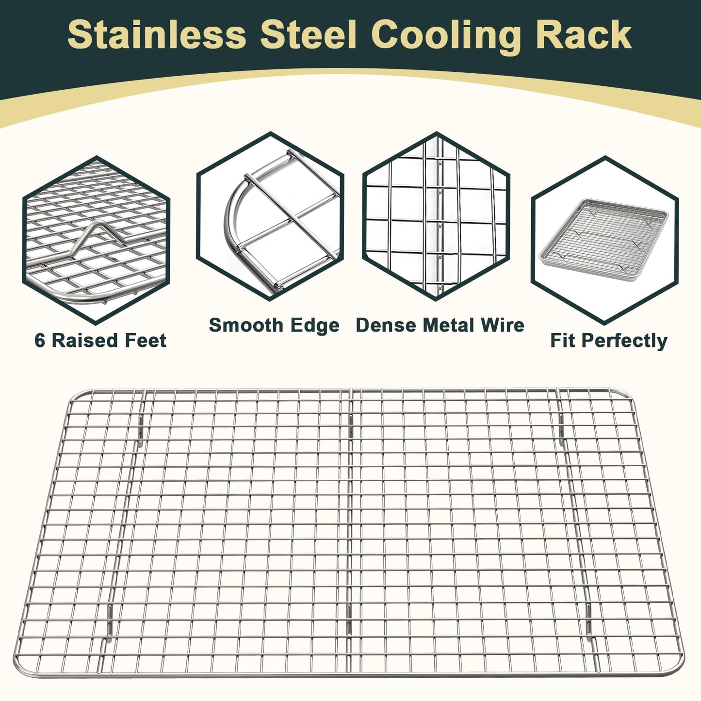 Wildone Baking Sheet with Rack Set (2 Pans + 2 Racks), Natural Aluminum Commercial Quality Cookie Sheet with Cooling Rack, Nonstick Baking Pan, Warp Resistant & Heavy Duty, Half Sheet Size