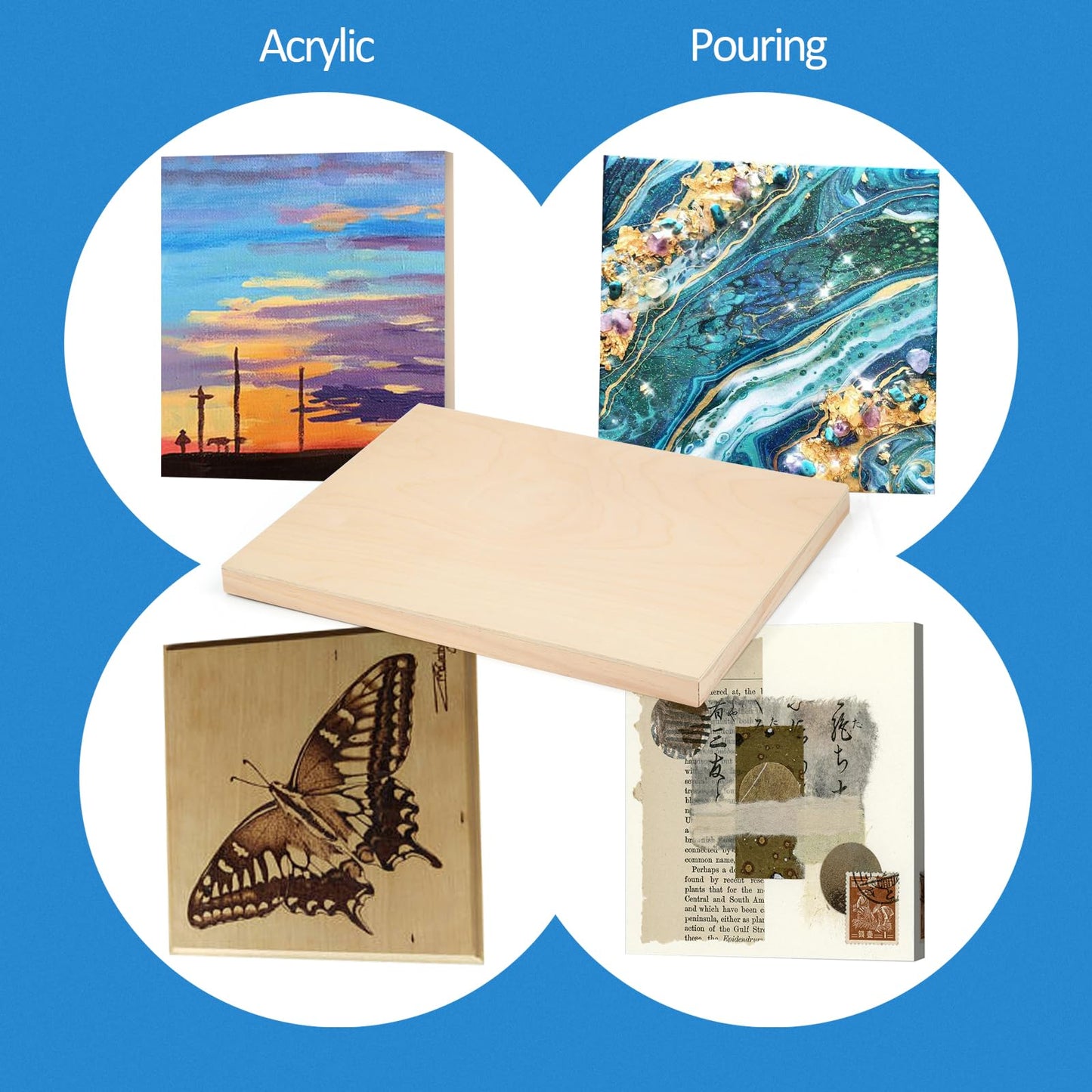 Falling in Art Unfinished Birch Wood Panels Kit for Painting, Wooden Canvas 4 Pack of 5x5’’ Studio 3/4’’ Deep, Cradle Boards for Pouring, Art, Crafts, Burning and More
