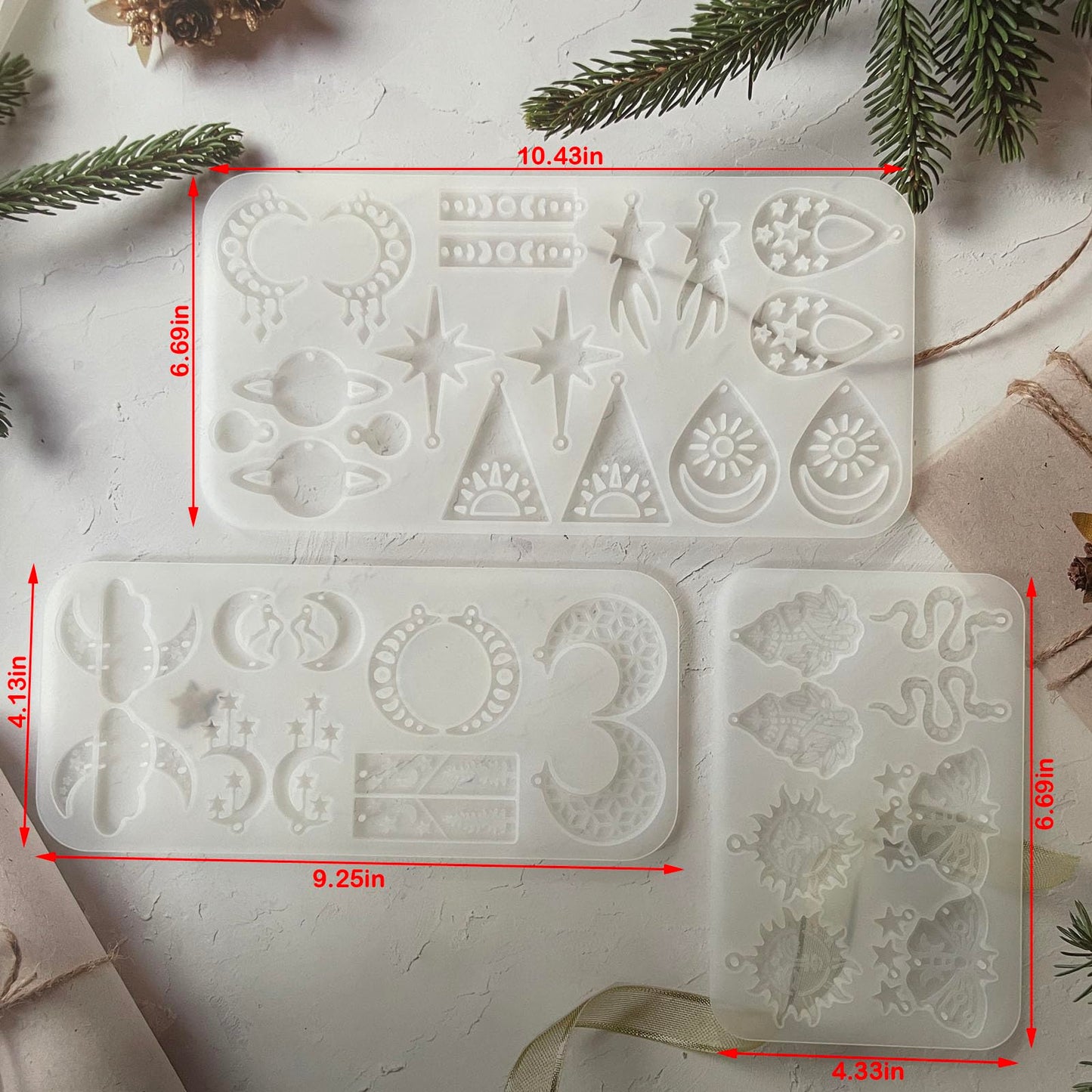 Szecl 3Pcs Moon Star Earring Silicone Mold with Hole 36 Cavities Astral Butterfly Snake Astronomy Cloud Sun Shape Resin Casting Mold Keychain Necklace Pendant Handmade DIY Craft Jewelry Making Tool