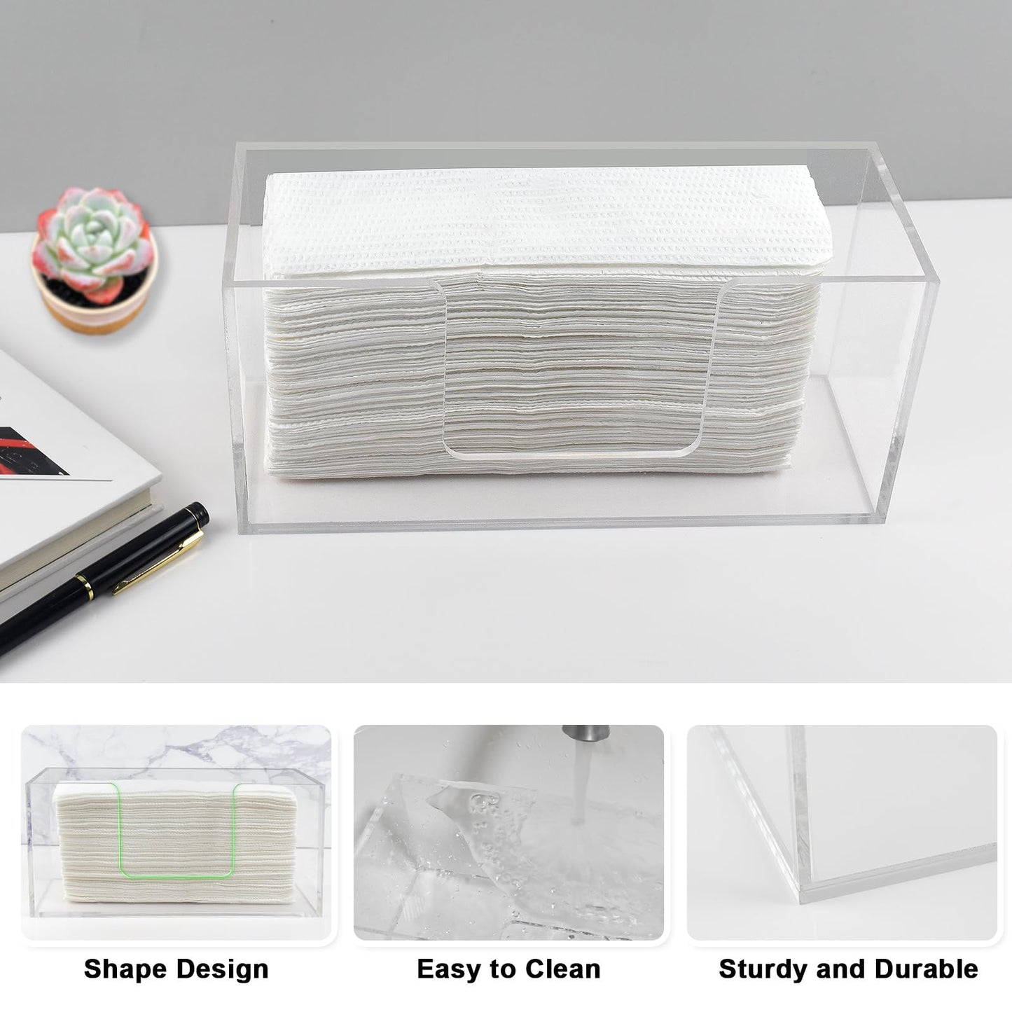 Acrylic Paper Towel Dispenser, Napkin Holder for Bathroom, Kitchen & Countertop – Paper Towel Holder Z-Fold/C-Fold/Multi-Fold Holder, Shatter-Resistant & Space-Saving (1)
