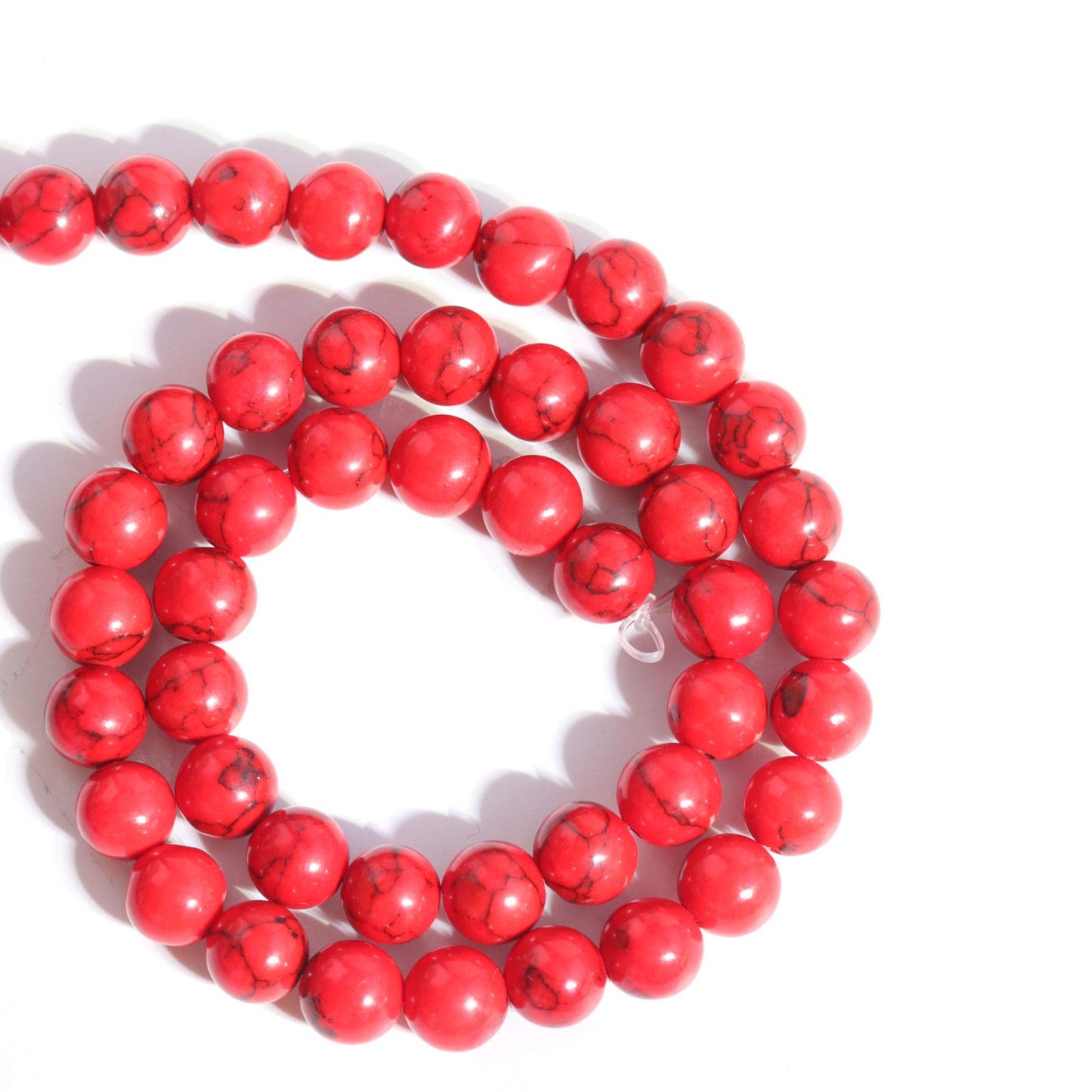 Filluck Natural Stone Beads 8mm Red Turquoise Polished Round Smooth Gemstone Beads for Jewelry Making 15 Inch(Red Turquoise,8mm)