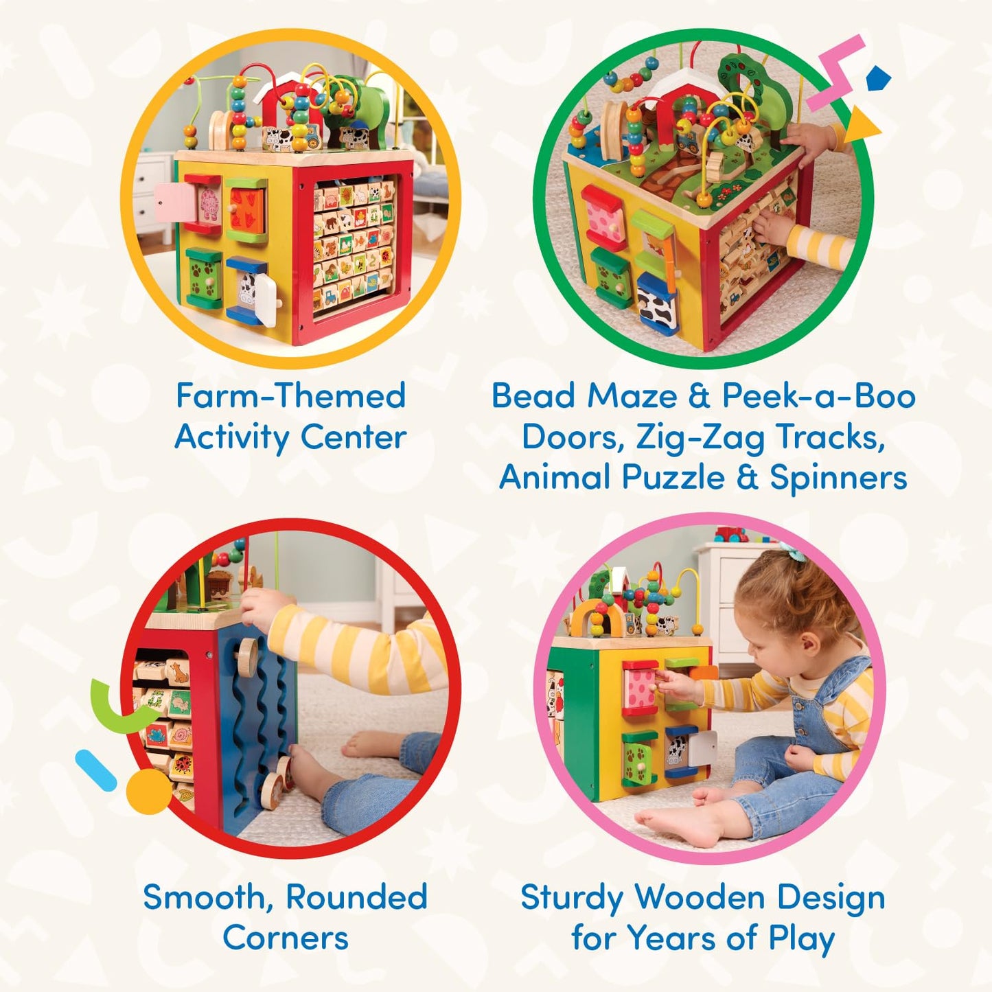 Battat – Activity Cube with Farm Theme – Educational Wooden Toys for Toddlers and Kids – 1 Year +