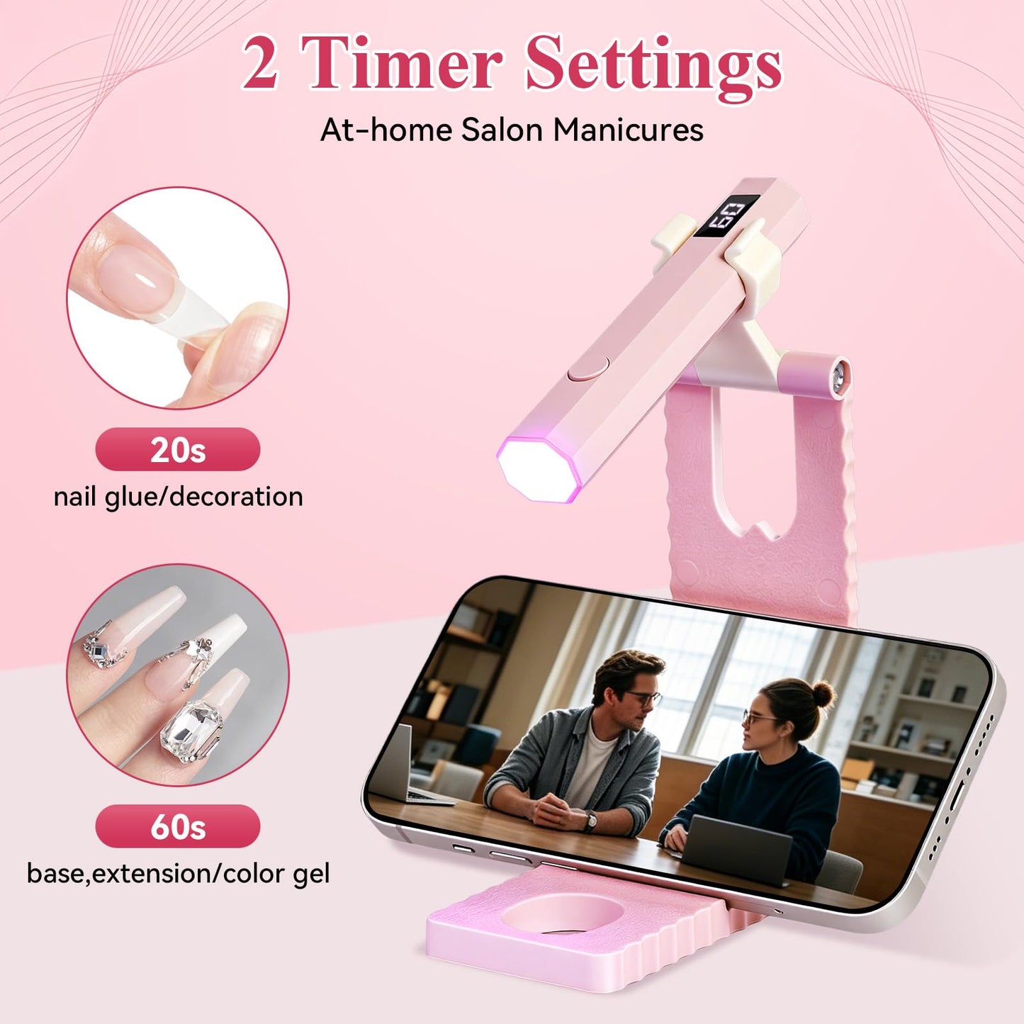 YSC Handheld UV Light for Gel Nails, Mini Portable Cordless UV Pen Light for Nails with Stands and LCD Display, Fast Flash Curing Nail Dryer for Home Salon & DIY Manicure