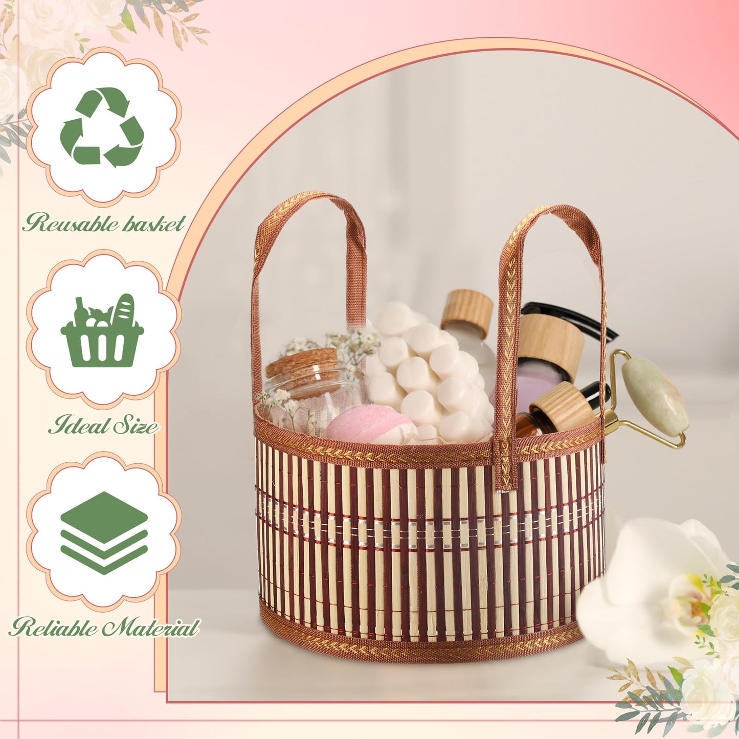 Weysat 1 Set Baskets for Gifts Empty Graduation DIY Bulk Large Woven Bamboo Gift Basket Kit with Handle Bow Wrap Bag to Fill for Father's Day Wedding Birthdays Party Wrapping (Brown)