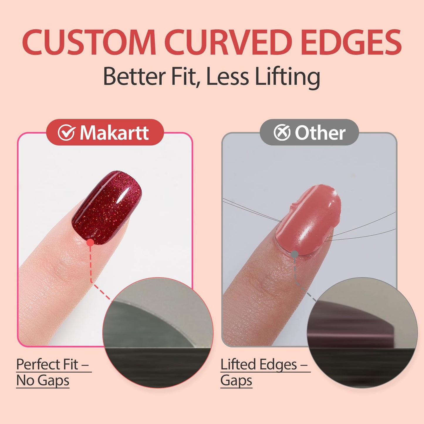 Makartt Semi Cured Gel Nail Strips Kit 2 Packs – Real Gel, Hema & TPO Free, 16 Sizes Anti-Lift Fit, UV Light Required, Salon Quality, Long Lasting, Includes Dual-Ended Tool & Prep Kit (Red Glitter)