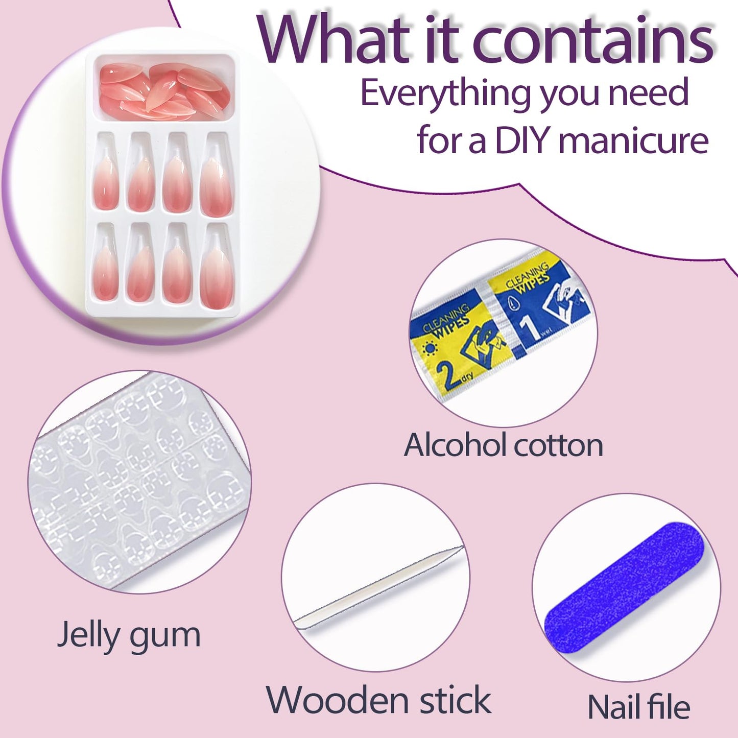 RUPOFUZA Almond Press on Nails - 24pcs Ombre Pink White Fake False Nails with Gloss Designs Acrylic Nail Press ons Artificial Stick on Nail for Women