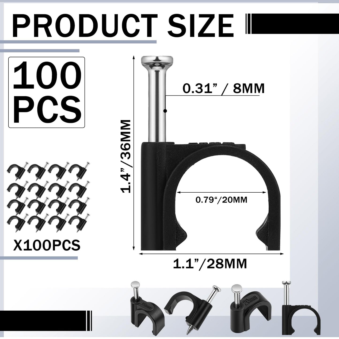 Leriton 100 Pcs Drip Irrigation 1/2" and 5/8" Tubing Mounting Clips, Firm and Easy to Install, Drip Irrigation Kit Connector, Black