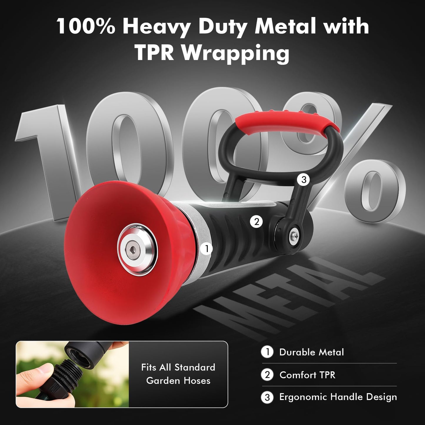RESTMO Heavy Duty Garden Hose Nozzle, Classic Fireman Style Grip Nozzle with Large Lever Handle, High Pressure Twist Nozzle with Adjustable Spray Patterns for Watering Lawn and Garden, Washing Car