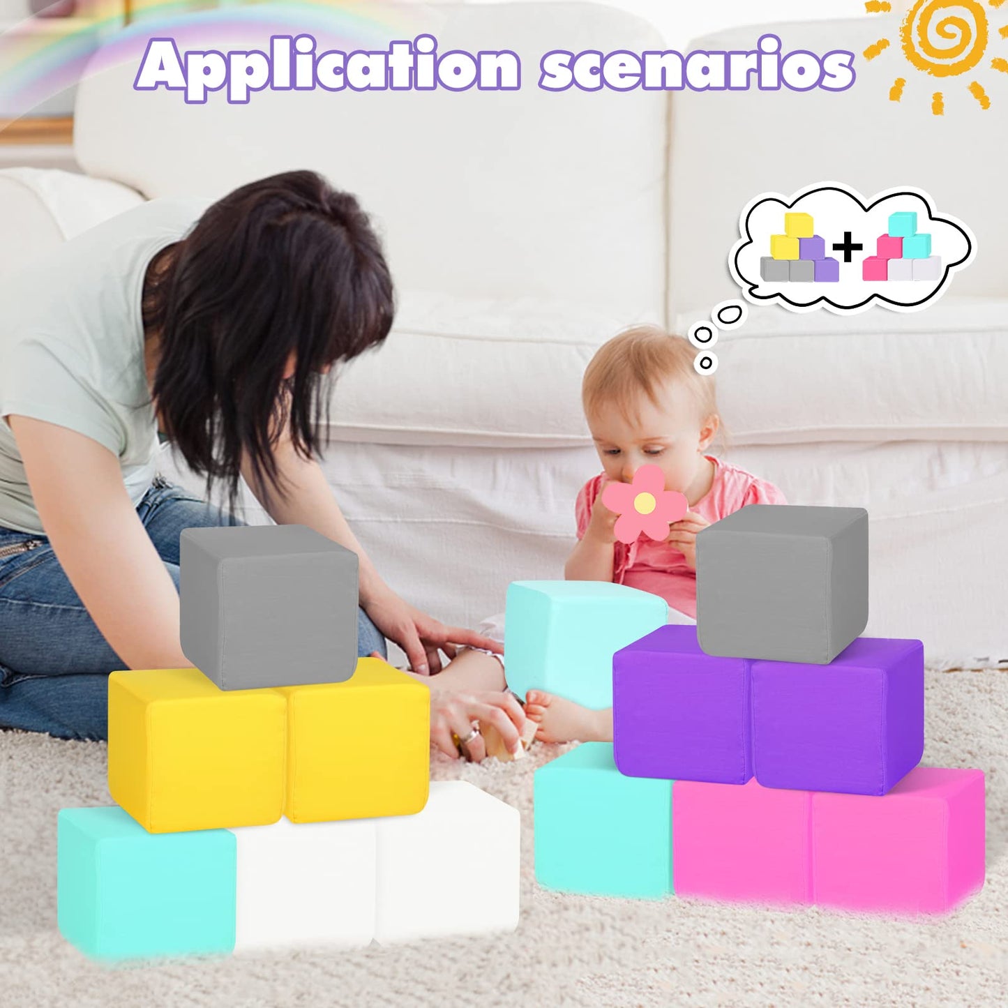 MODEREVE Foam Blocks for Toddlers, Soft Building Blocks for Toddlers Colorful Stacking Blocks for Kids - 12 Pieces