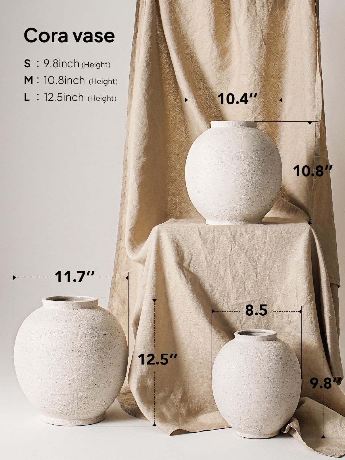 Large White Ceramic Vase - 9.8 Inch Rustic Farmhouse Flower Vase for Home Decor, Minimalist Tall Vases for Living Room, Table, Bathroom, Holiday & Weddings (Sandstone White)