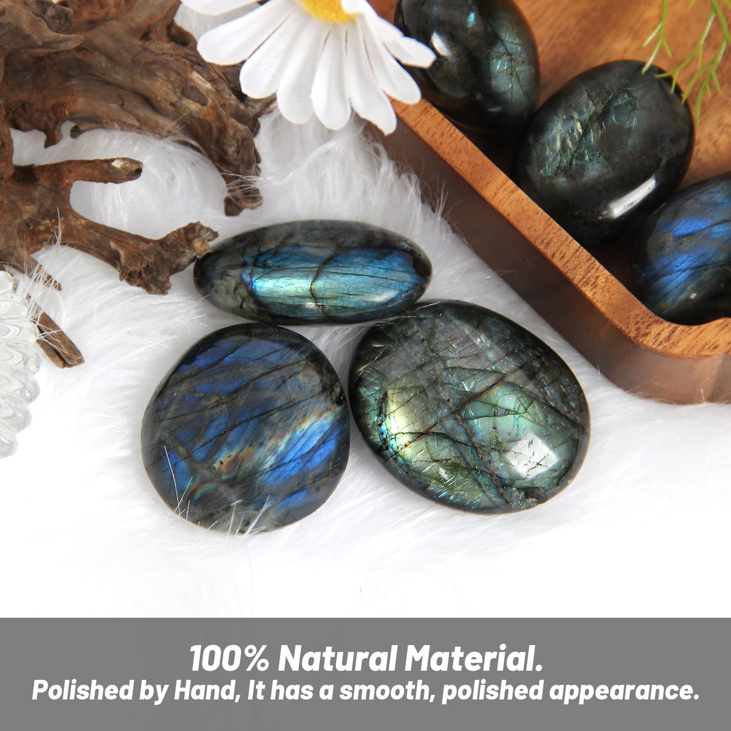 Orientrea Labradorite Palm Stone-2 Pcs Labradorite Pocket Energy Stones, Smooth Healing Crystal Worry Stone