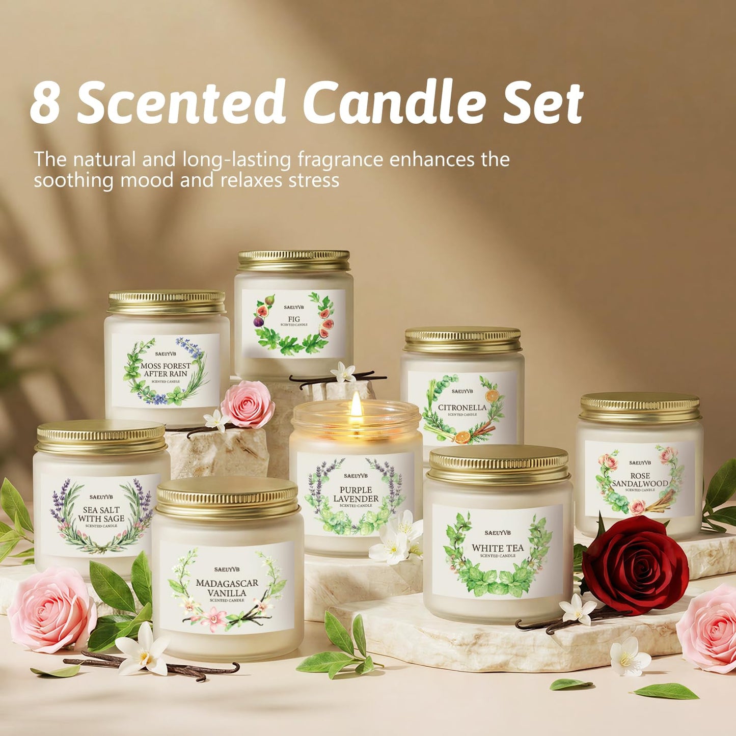 Scented Candles for Home,8 Pack Soy Candles Gift Set for Women,Aromatherapy Candle with Crystals Inside-Perfect for Mother's Day,Valentine's Day, Birthdays, Anniversaries,Christmas