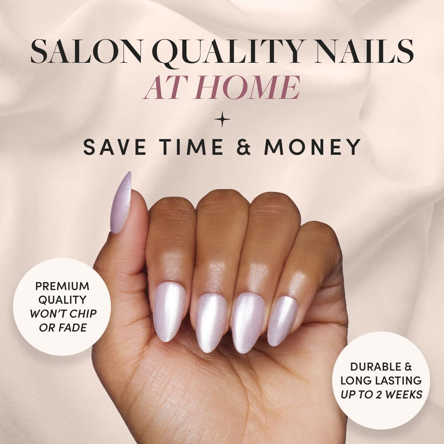 Glamnetic Press-On Nails Bundle - Seleinite, Rock Candy & Los Angeles | Soft White Sparkle Fake Nails | Pink Metallic Chrome French Tips | Blush Nude Pink Short Almond Nails