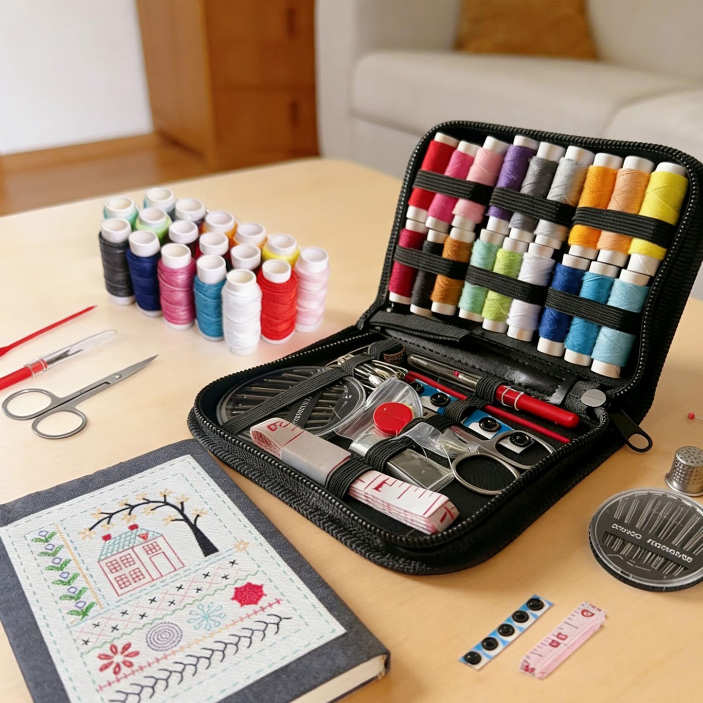 Nichalous Embroidery Stitch Book Kits, Portable All Scenario Embroidery Stitch Book with Fabric Pages, Perfect for Beginners and Craft Lovers, Unique Handmade Gift (A)