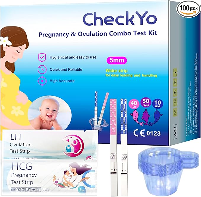 Ovulation and Pregnancy Test Strips Combo: 40 Ovulation Tests&10 Pregnancy Tests,Fertility Tests for Women(40LH+10HCG+50 Collection Cups)