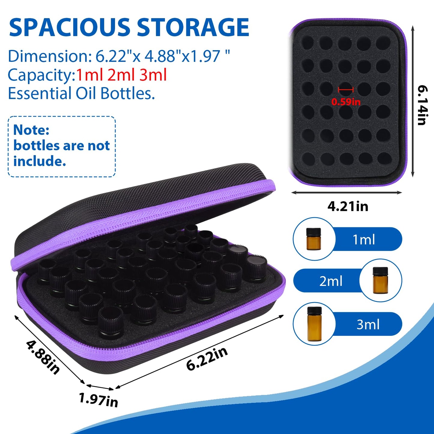 ZORETCO Essential Oil Storage Holder Organizer Carrying Case, Holds 30 Bottles 1ml-3ml for doTERRA & Young Living (Box Only)