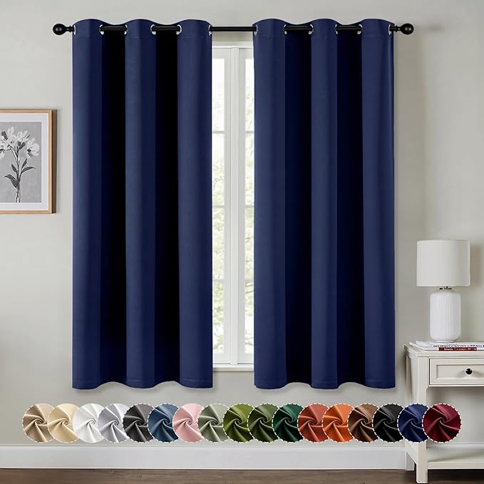 MIULEE Navy Blue Blackout Curtains for Bedroom Living Room 68 Inches Long 2 Panels, Thermal Insulated Room Darkening Drapes Solid Grommet Noise Reducing Light Blocking Window Treatments 40x68 Inch