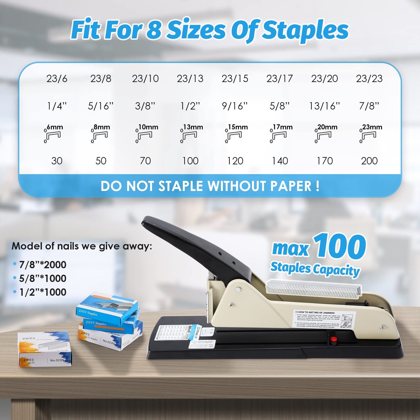 Frifreego Long Reach Stapler, Heavy Duty Long Arm Stapler, 200 Sheets Capacity, 4000 Staples Gift, 9.84” Adjustable Stapling Depth Suitable for Booklets & Office Document, Fixable Paper Guide
