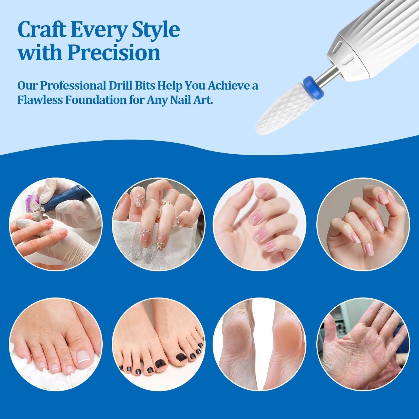 Cuticle Nail Drill Bits Diamond & Ceramic Grits Professional Nail Drill Bits for Electric Nail Files, Manicure Pedicure, Gel & Acrylic Nails, Home Salon Use (13 Packs）