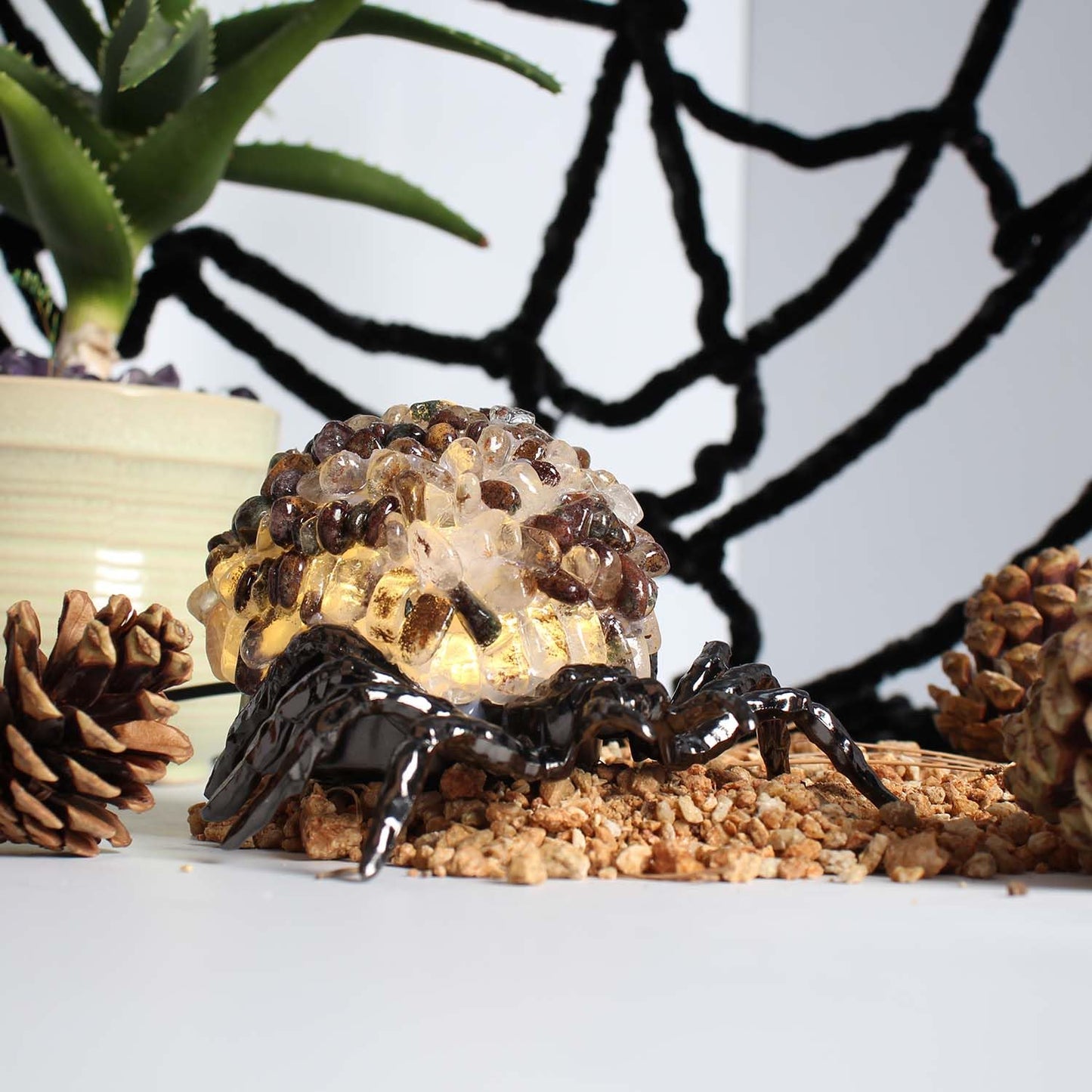 Youhot Phantom Crystal Spider Table Lamp, USB Powered Decorative Lamp with Gemstone Shell and Bronze Metal Base, Healing Stone Accent Light for Home, Office