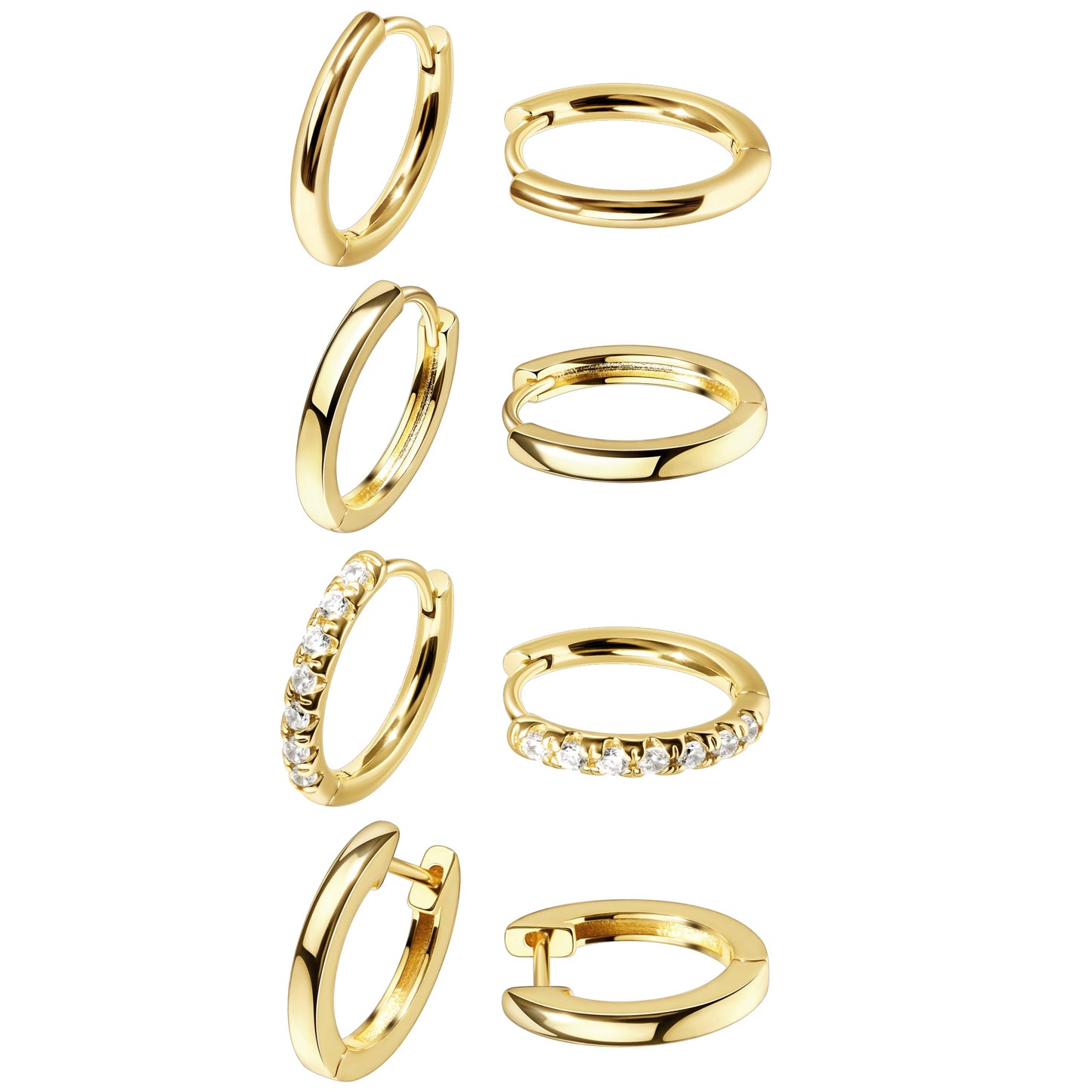 12mm Gold Plated Hoop Earrings Set for Men Gold Plated Stack Cartilage 3 hole Earrings for Multiple Double Piercing Lightweight Clip On Jewelry Gifts for Men