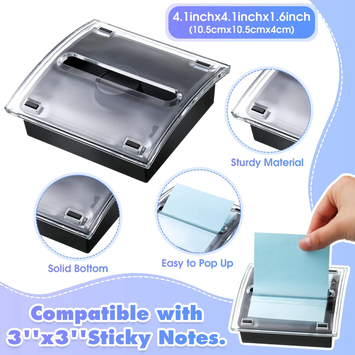 4 Pcs Pop up Sticky Notes Dispenser Sticky Note Holder Black Base Clear Top for 3 x 3 Inches Pad Holder for Acrylic Memo Organizer Fits Reminder School Office Home Store