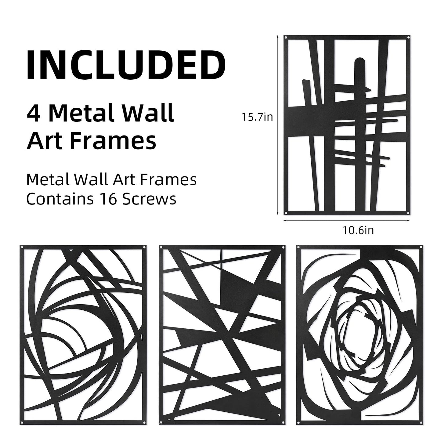 4 Pieces Black Abstract Metal Wall Art, Modern Minimalist Matte Wall Decor, 3D Textured Wall Sculptures, Black and White Wall Art for Living Room Bedroom Bathroom Study Office (15.7 x 10.6inch) (Abstract)