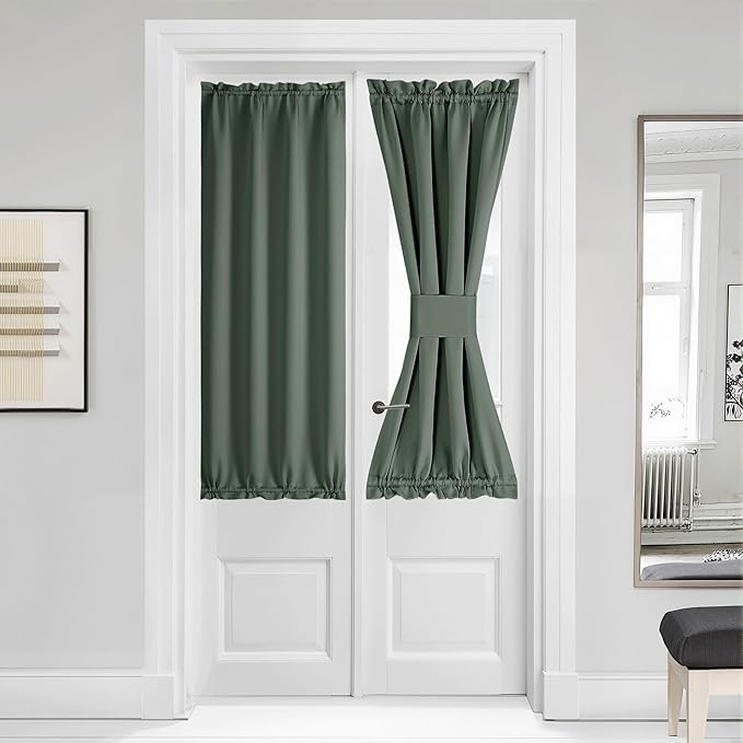 NICETOWN French Door Curtain for Door Window, Privacy Thermal Insulated Window Covering for Patio Front Sidelight Panel, W36 x L50 inch, 1 Panel, Dark Mallard