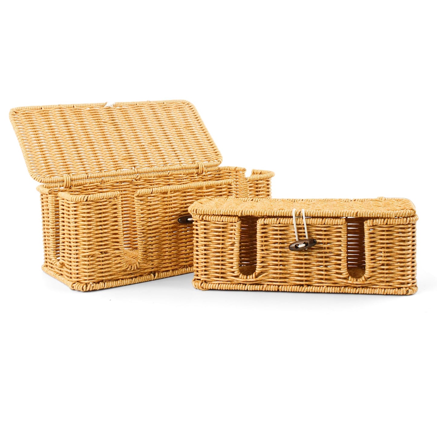 CENELO Cable Management Box - 2 Pack Cord Hider Organizer Boxs - Small & Medium Szie Power Cover Cord Box, Handwoven Rattan Cable Organizer for TV Computer USB Hub Power Strips & Cords