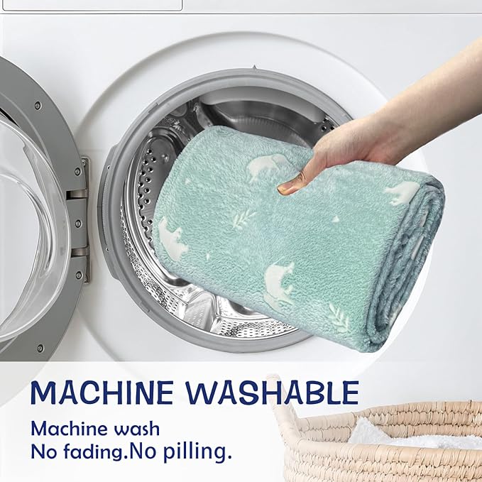 SOCHOW Glow in The Dark Throw Blanket 60 x 80 Inches, Elephant Pattern Soft Cozy Flannel Fleece Blanket for Daughters Sons, All Seasons Green Presents Blanket for Preteens Teens