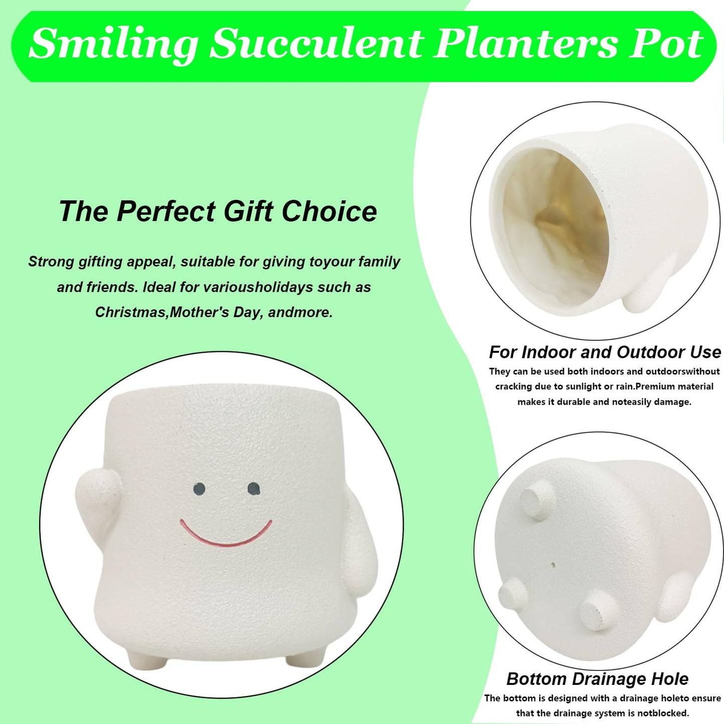LLYSTTDS Smily Face Planter Pot Cute Resin Succulent Pots for Plants Creative Succulent Flower Pots Tabletop Decorations for Mother and Appreciation Christmas