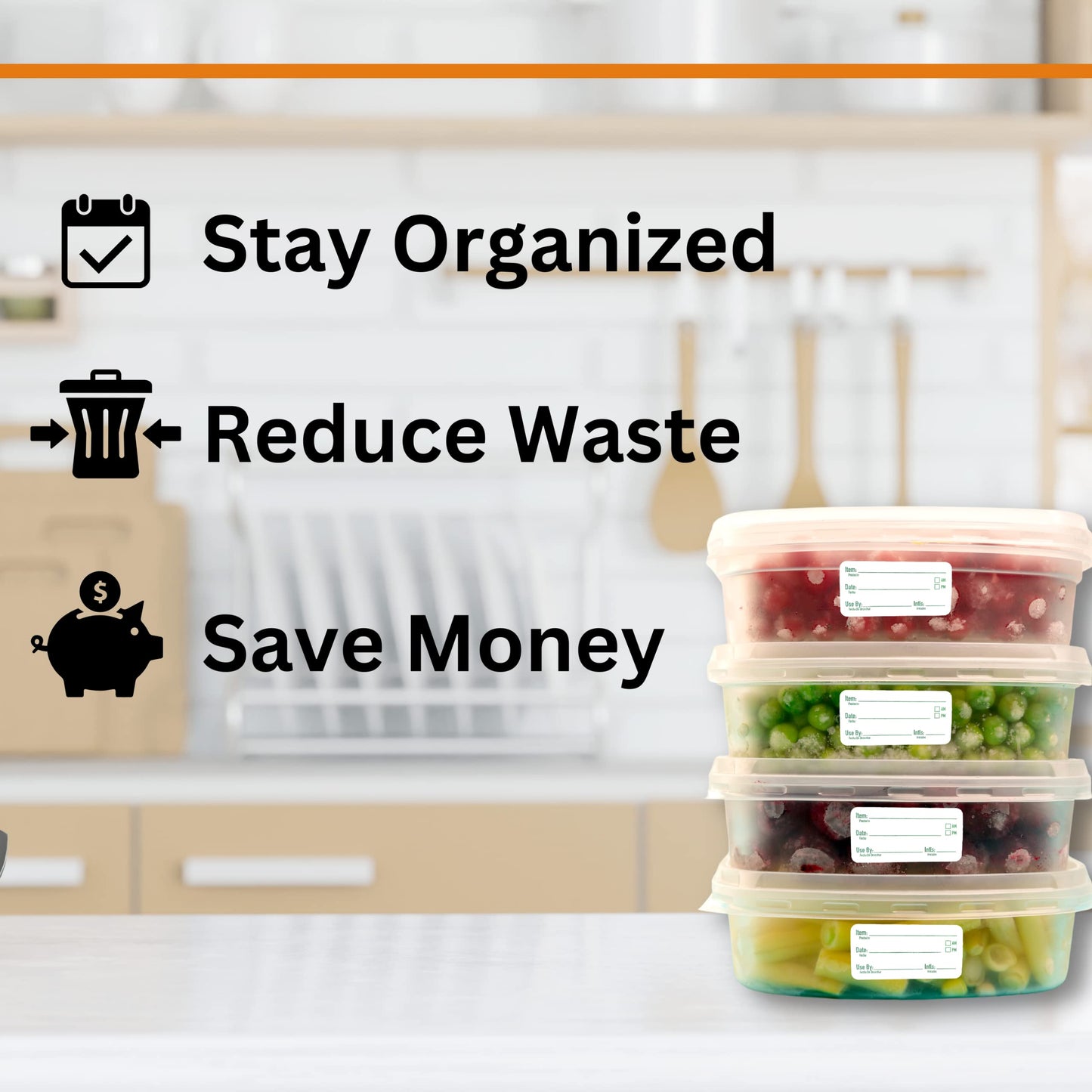 2x1 Removable Freezer Food Labels Stickers for Containers, 250 Waterproof Label Stickers for Jars, Removable Labels for Storage Bins, with Easy Peel-Off (250, Green)