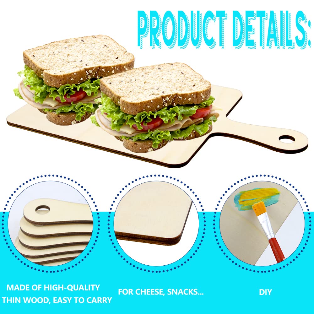 Vmiapxo 16 Pack Unfinished Wood Cutting Board Craft with Handle, Wooden Paddle Cheese Bread Board Set Chopping Board Serving Tray for Craft DIY Christmas Home Kitchen Cooking Decor (9.4" x 5.5")