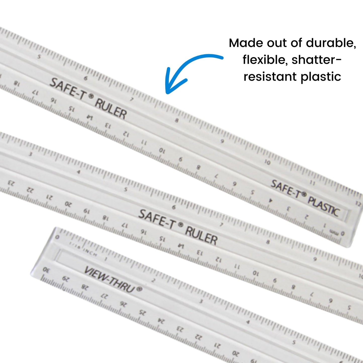 hand2mind Clear 12” Safe-T Plastic Ruler Set, Safety Ruler with Inches, Centimeters, and Millimeters, Semi-Flexible Ruler for Kids, Rulers Bulk for Classroom, School Supplies for Teachers (Set of 24)