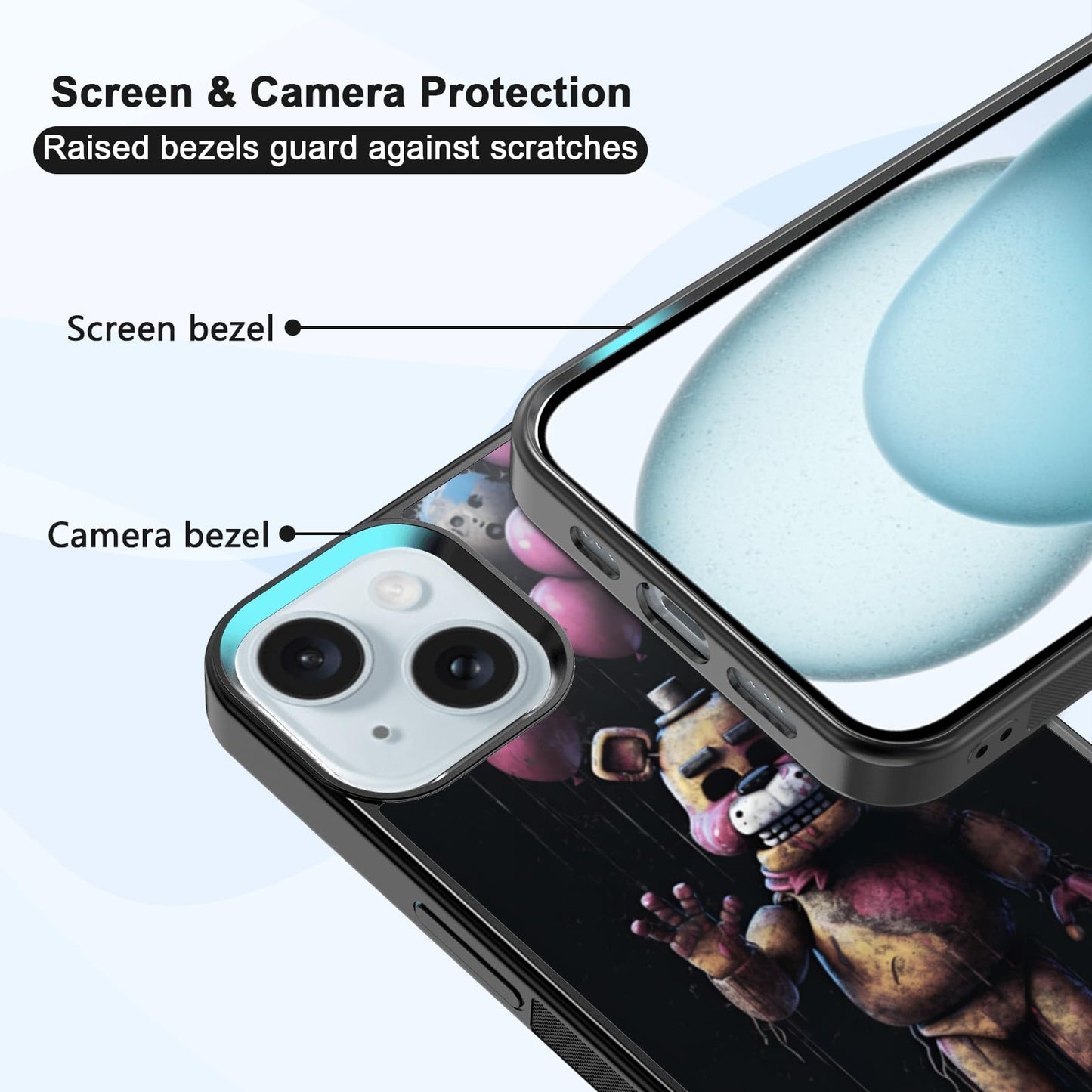 MMYAJT Black Cute Phone Case Fit for iPhone 15, TPU Shockproof Protective iPhone Case Horror Video Game Phone Cover Gift for Boy Girl Men Women