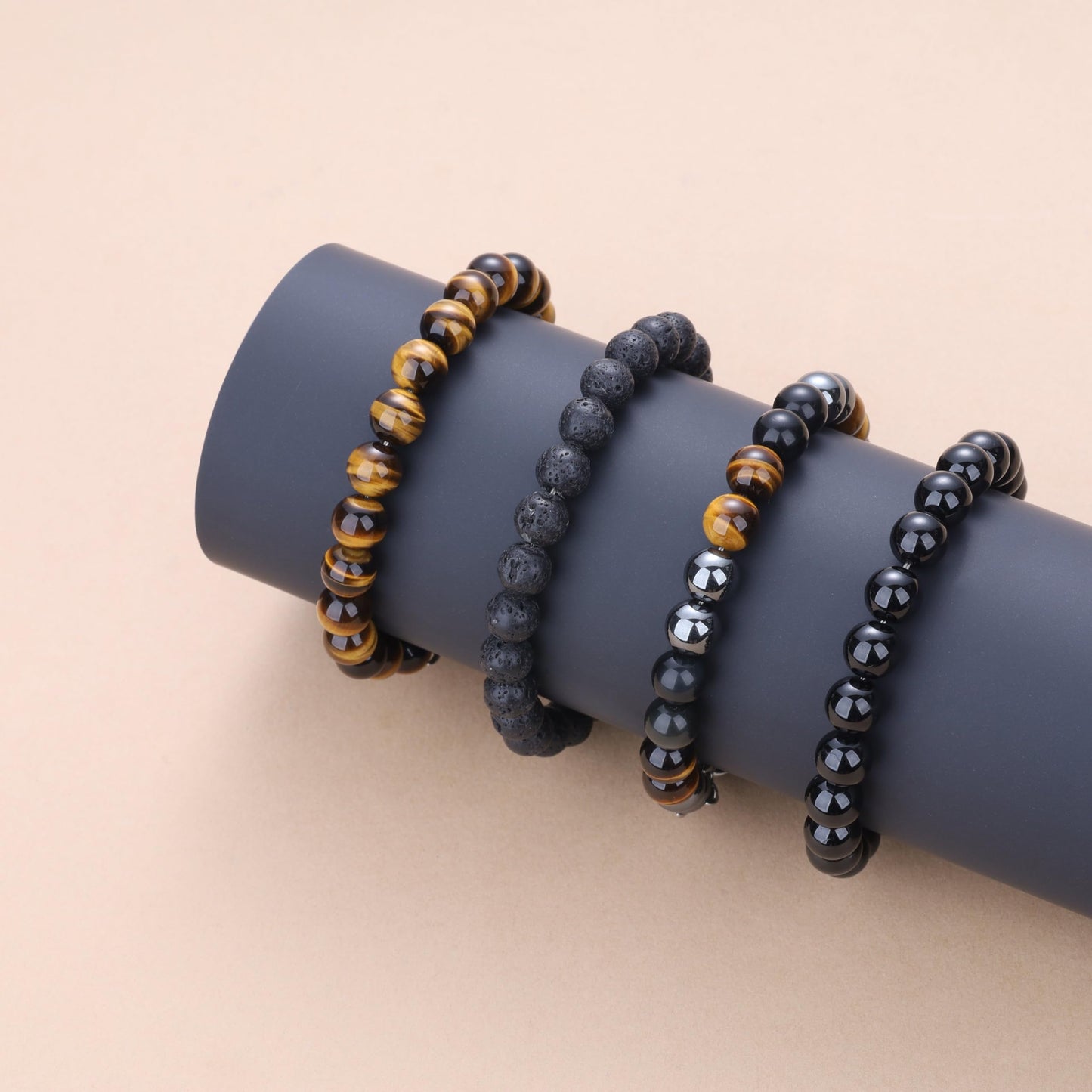 GAVU Crystal Beaded Bracelet for Men, 8mm Lava Rock Bracelet for Men 8.9"