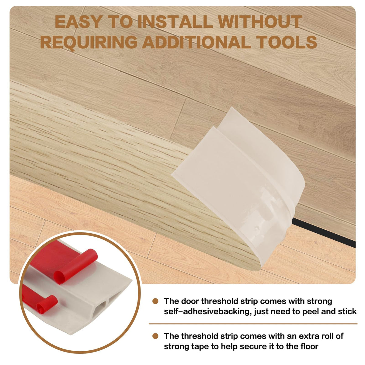 Floor Transition Strip Vinyl Door Threshold Ramp Self Adhesive Carpet Edging Strip Doorway Edge Trim (6.6 Foot)