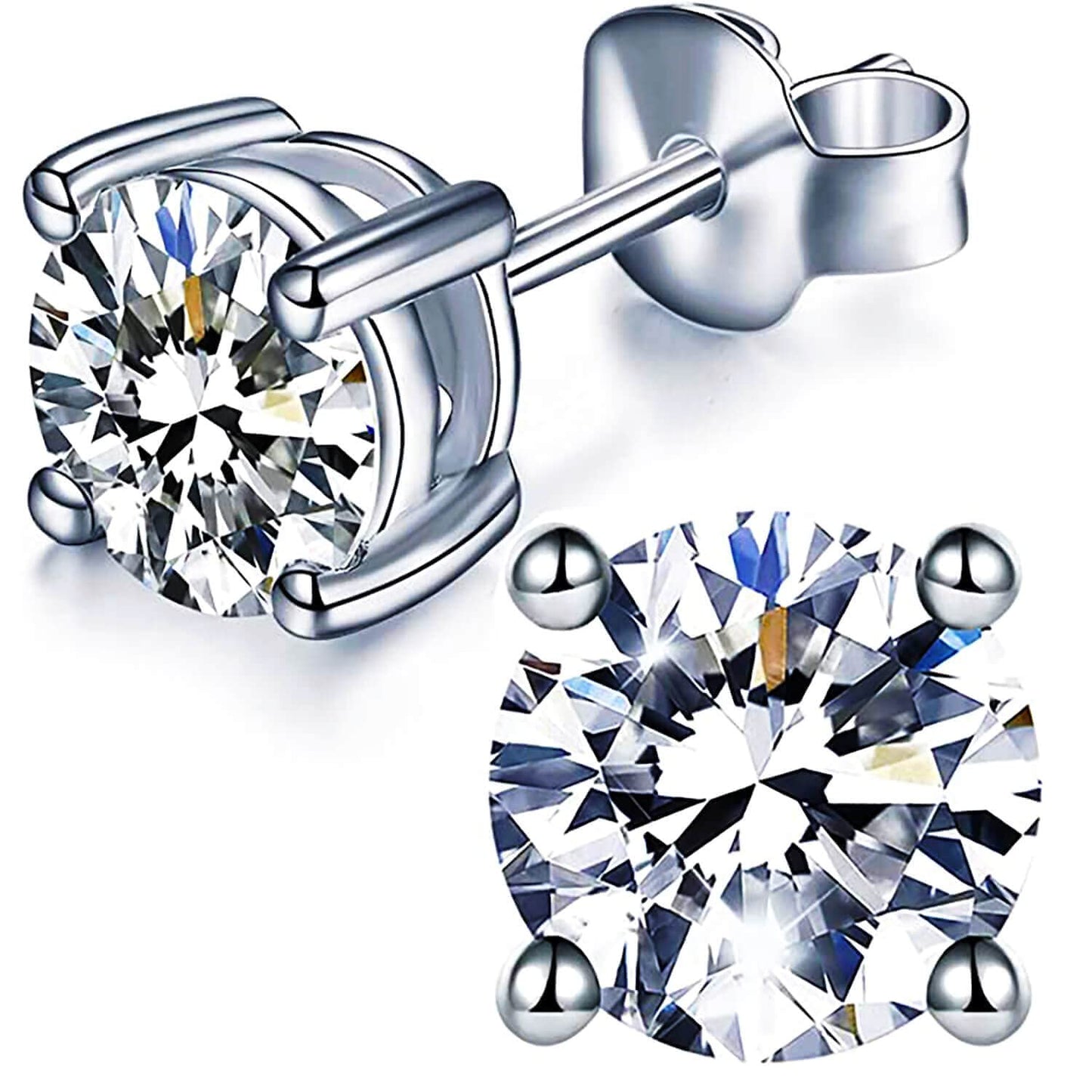 YODEWA Moissanite Stud Earrings for Women 925 Sterling Silver Hypoallergenic Butterfly Back 1 Pair DEF Color Lab Created Brilliant Round Moissanite Earrings (Silver 2CT)
