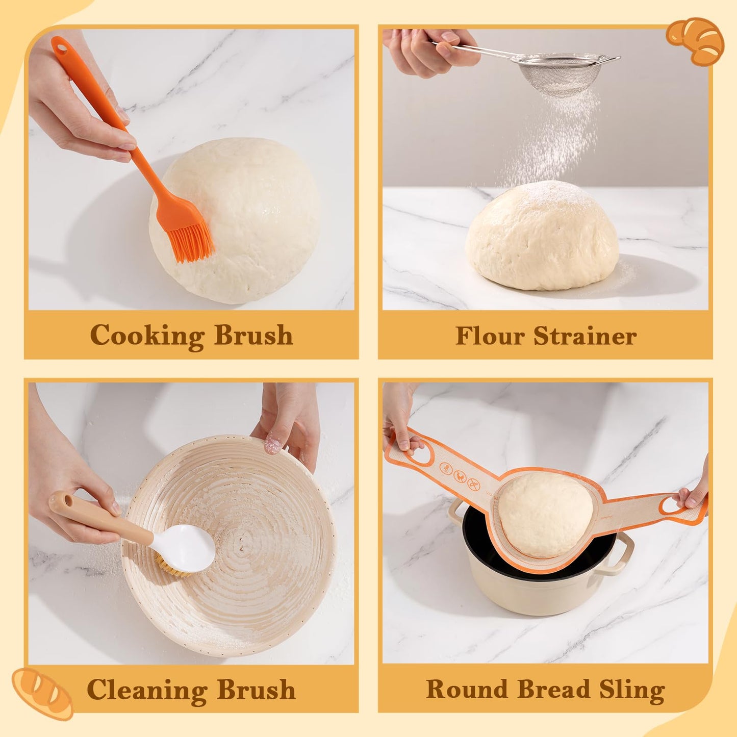 REMEIT Sourdough Starter Kit with Banneton Bread Proofing Basket Set, 9" Round & 10" Oval Proofing Basket, Sourdough Bread Baking Supplies with Starter Jar, Bread Lame, Dough Whisk and Baking Tools