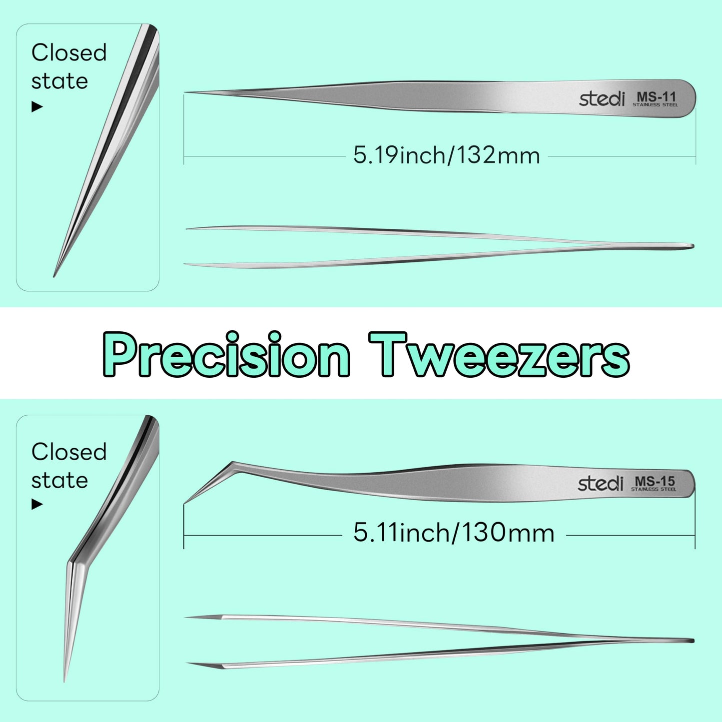 stedi 2PCS Precision Tweezers Set, Model Hobby Making Tools,Ultra-Precision Premium Stainless Steel Tweezers for Gundam, Scale Military Model, 3D Resin Parts, Industrial Tweezers
