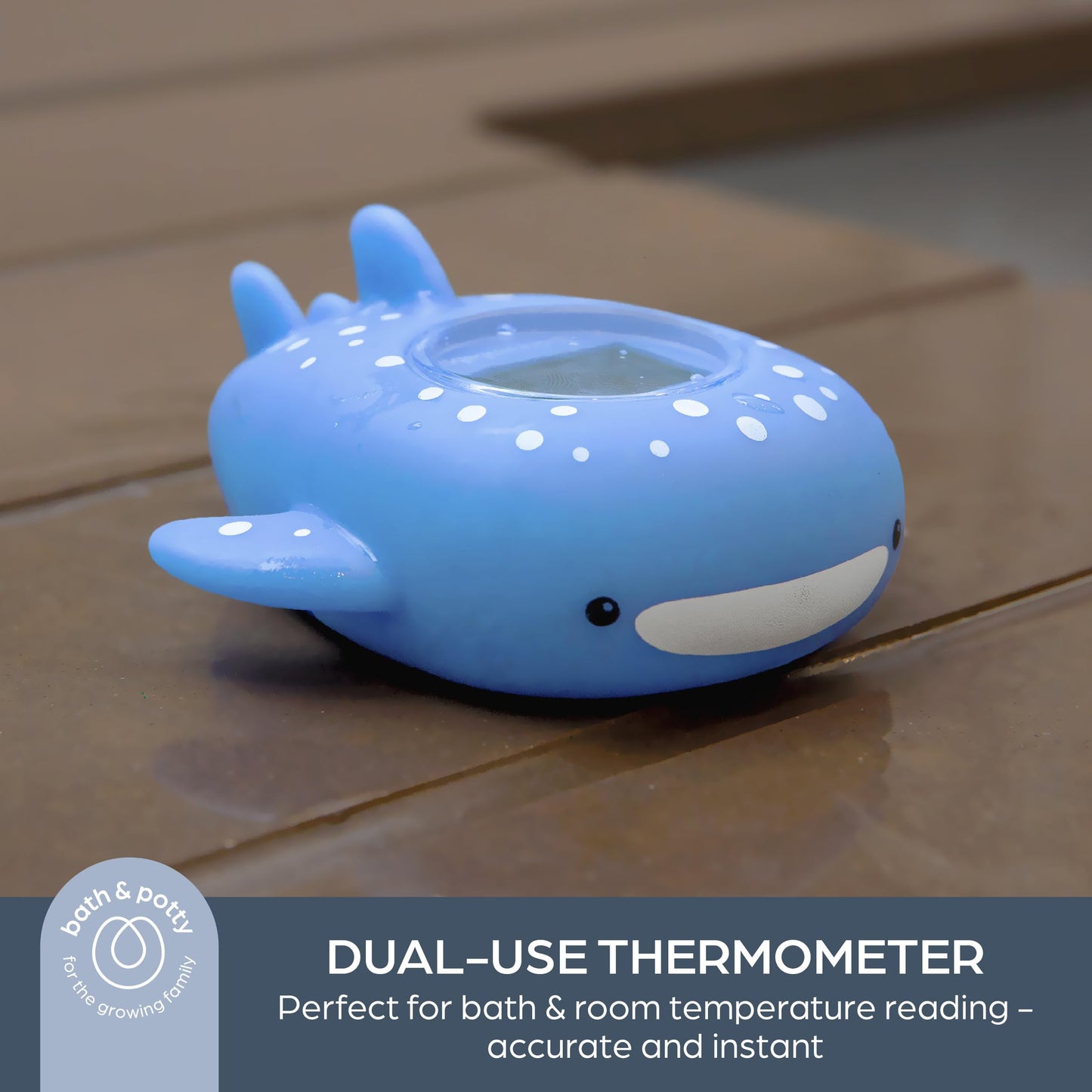 Dreambaby Whale Shark USB Rechargeable Baby Bath Thermometer - Instant Read, Digital Room and Baby Bathtub Water Fun Floating Toy - Newborn Must-Have