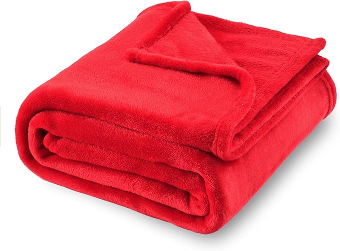 SOCHOW Flannel Fleece Blanket Twin Size, All Season Lightweight Super Soft Cozy Blanket for Bed or Couch, Classic Red 60inch X80''