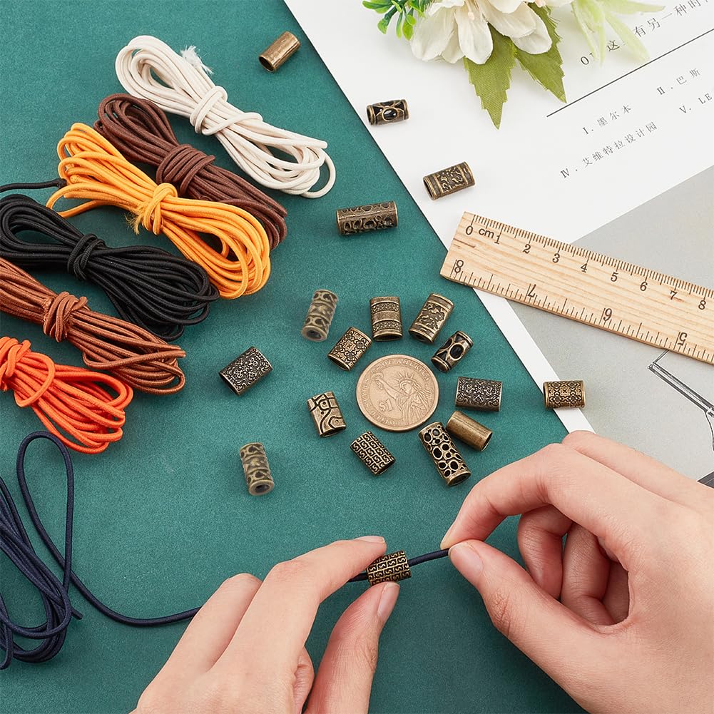 BENECREAT 17.5 Yards Elastic Bands for Notebook, Polyester Elastic Stretch Cord, Traveler's Notebook Elastic Band DIY Kit with 20 Alloy Risers for DIY Bookmark Making